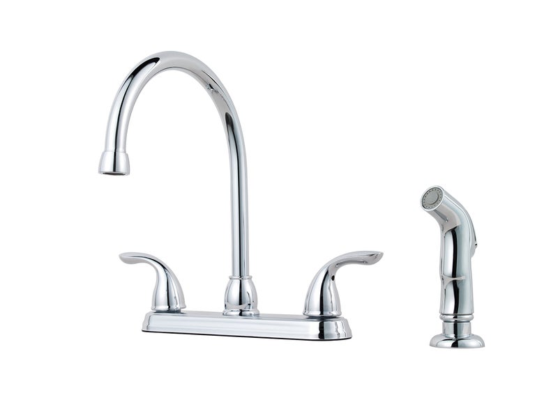 Pfister G1365000 Pfirst Series 2-Handle Kitchen Faucet with Side Spray in Polished Chrome, 1.8 GPM